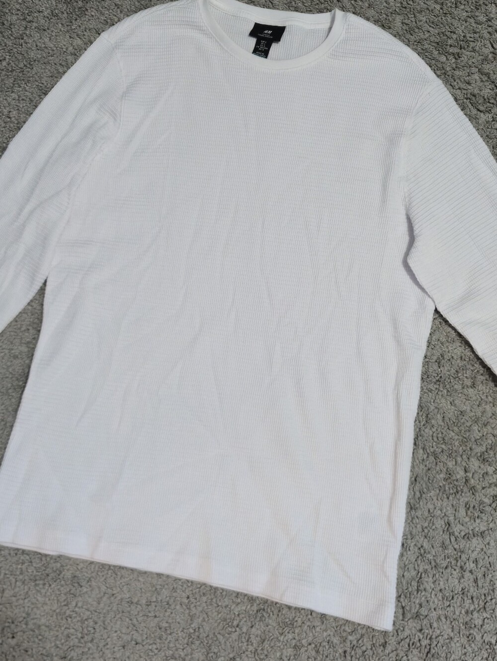 H&M Men’s Slim Fit Waffled Jersey Long Sleeve Shirt White Size L